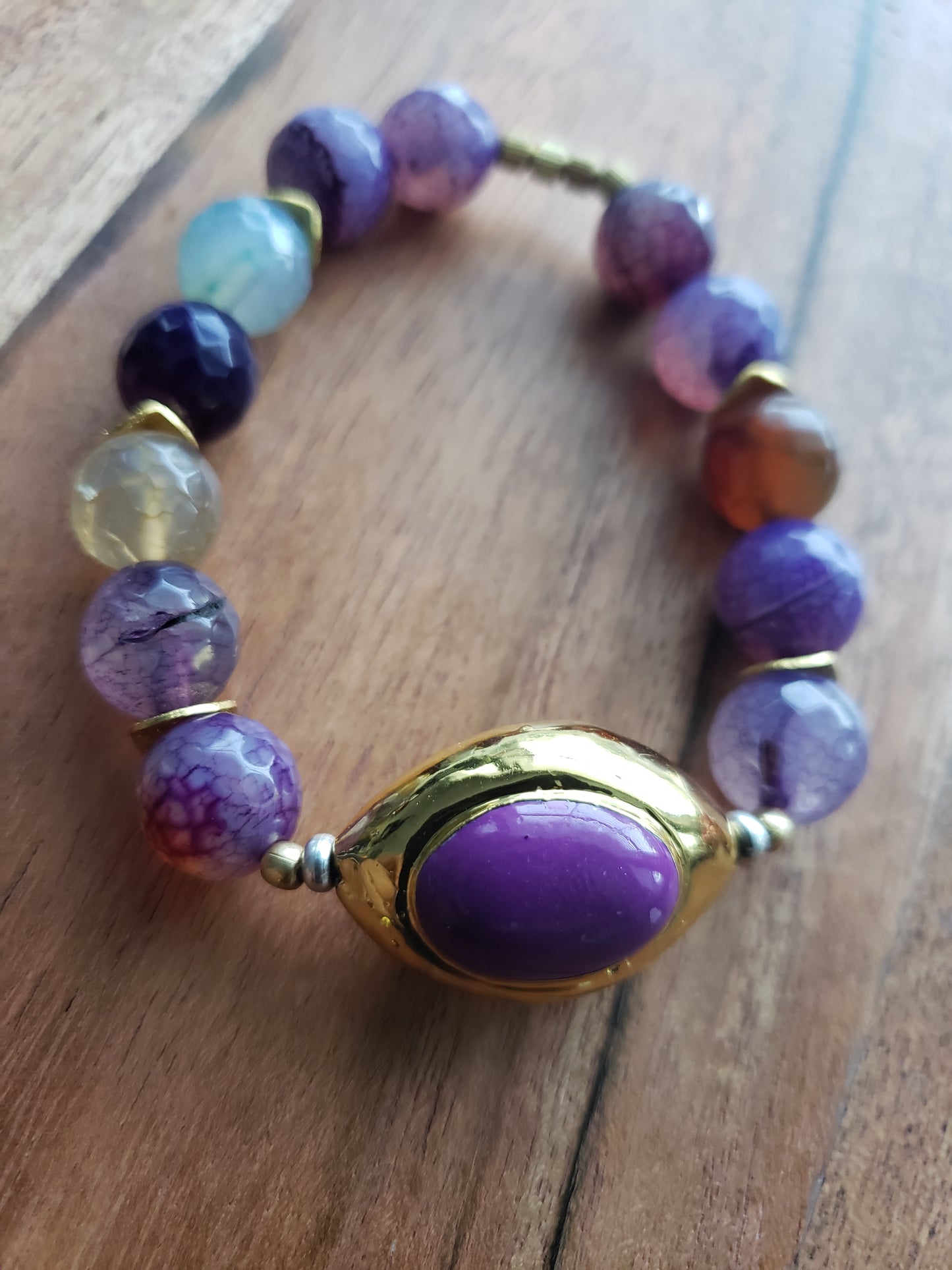 Agate Gold and Purple Focal Bracelet