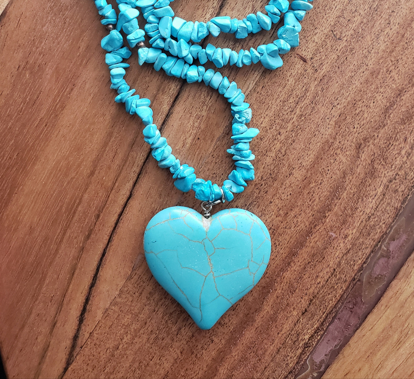 Turquoise Chips and Heart Pendant