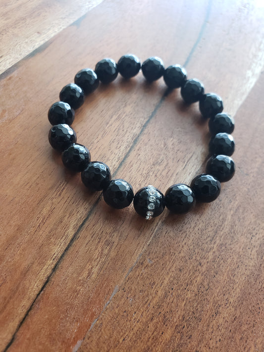 Black Jade with Rhinestones Bracelet